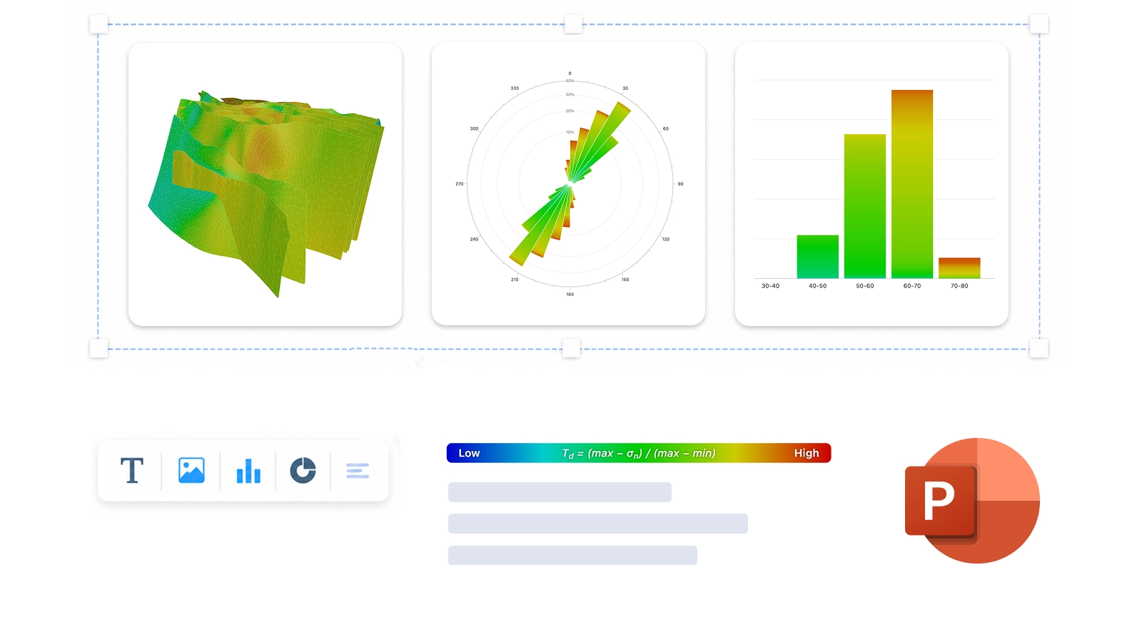 Fault views and plots laid out on a slide and exported as a PowerPoint deck
